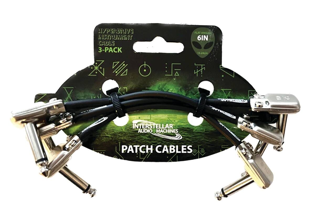 Interstellar Audio Machines - Hyperdrive Premium Instrument Patch Cables, Angle-Angle Connectors, 6 inches (3-Pack)