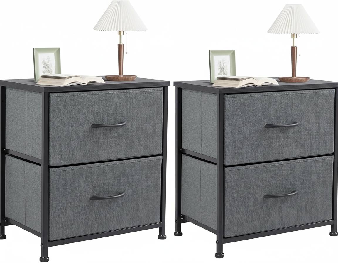 Front. AOITUN - Nightstand Set with 2 Storage Drawers, Perfect for Dorm Rooms - Gray.