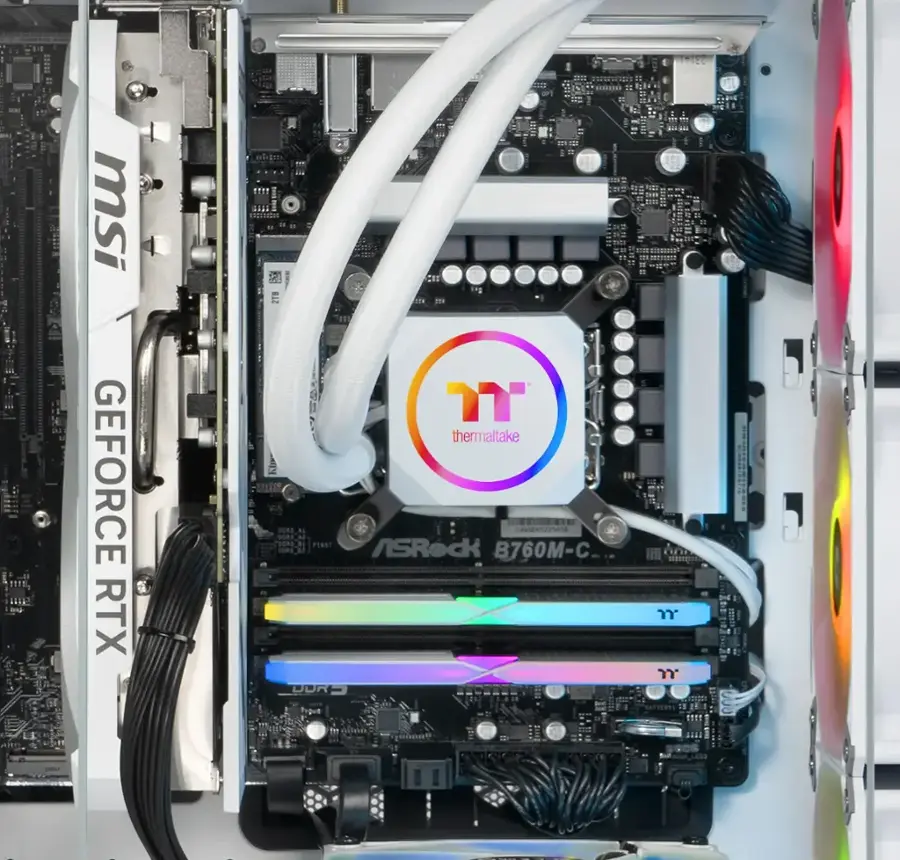 The text on the image reads: "msi GEFORCE RTX 2070 thermaltake RS 0045 CUER2AN pORS GRDO DRS3 ASRock B760M-C UUS I dIAds BAFERS."