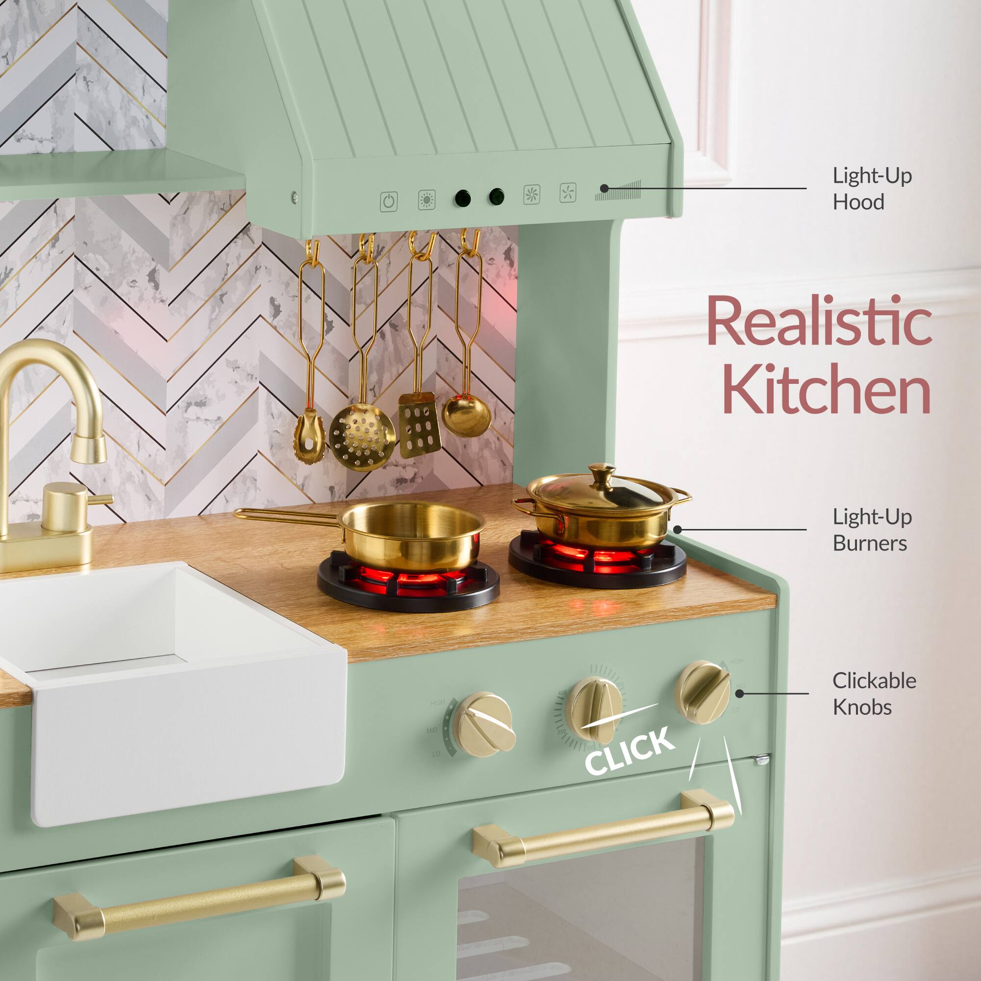 Aic - Light-Up Hood Realistic Kitchen Light-Up Burners - Clickable Knobs