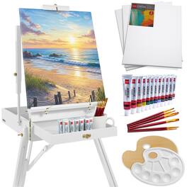 Best Choice Products - Art Easel for Painting, Portable Adjustable Tripod with 32-Piece Art Set - White