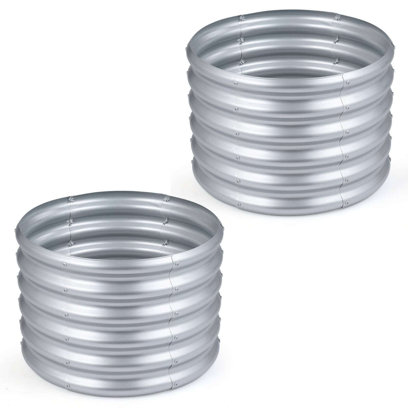 "Costway - 2 PCS 24"" x 24"" x 17"" Galvanized Raised Garden Bed, Round Planter Box with Open-Ended Base - Silver" price history on PriceWatchPro