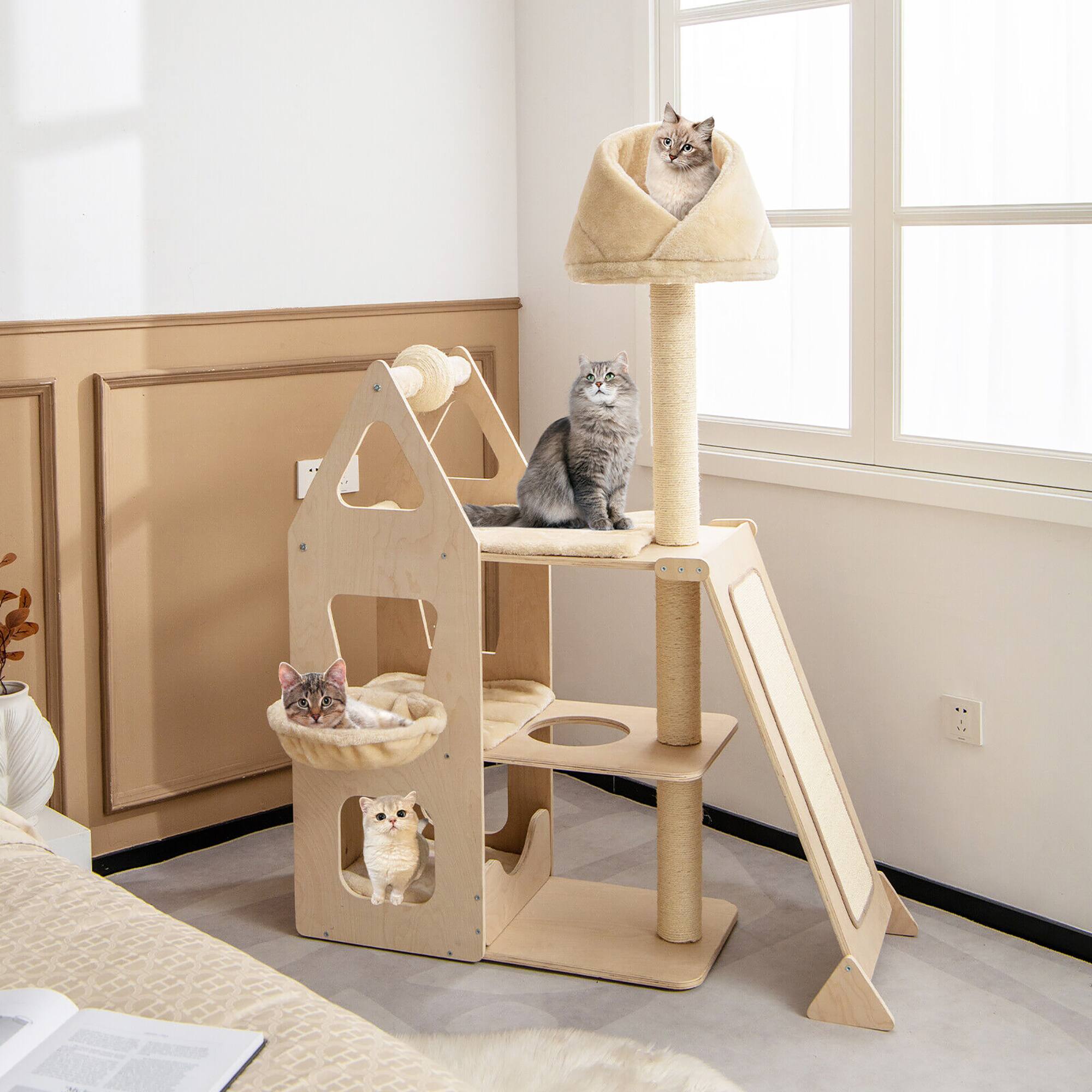 Alt View 4. Gymax - Gymax 52'' Tall Cat Tree w/ Scratching Post Ball & Board Plush Condo Padded Perch.