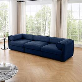 Anysun - Chenille 3-Seater Sofa with Hidden Storage - Cylindrical Backrest & Armrests, Contemporary Design. - Blue