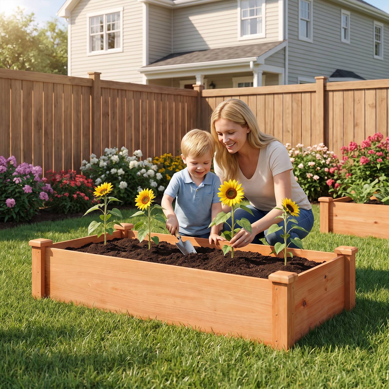 Alt View 4. Costway - Costway Wooden Raised Garden Bed Rectangular Planter Box for Vegetables Fruits Flowers - Orange.