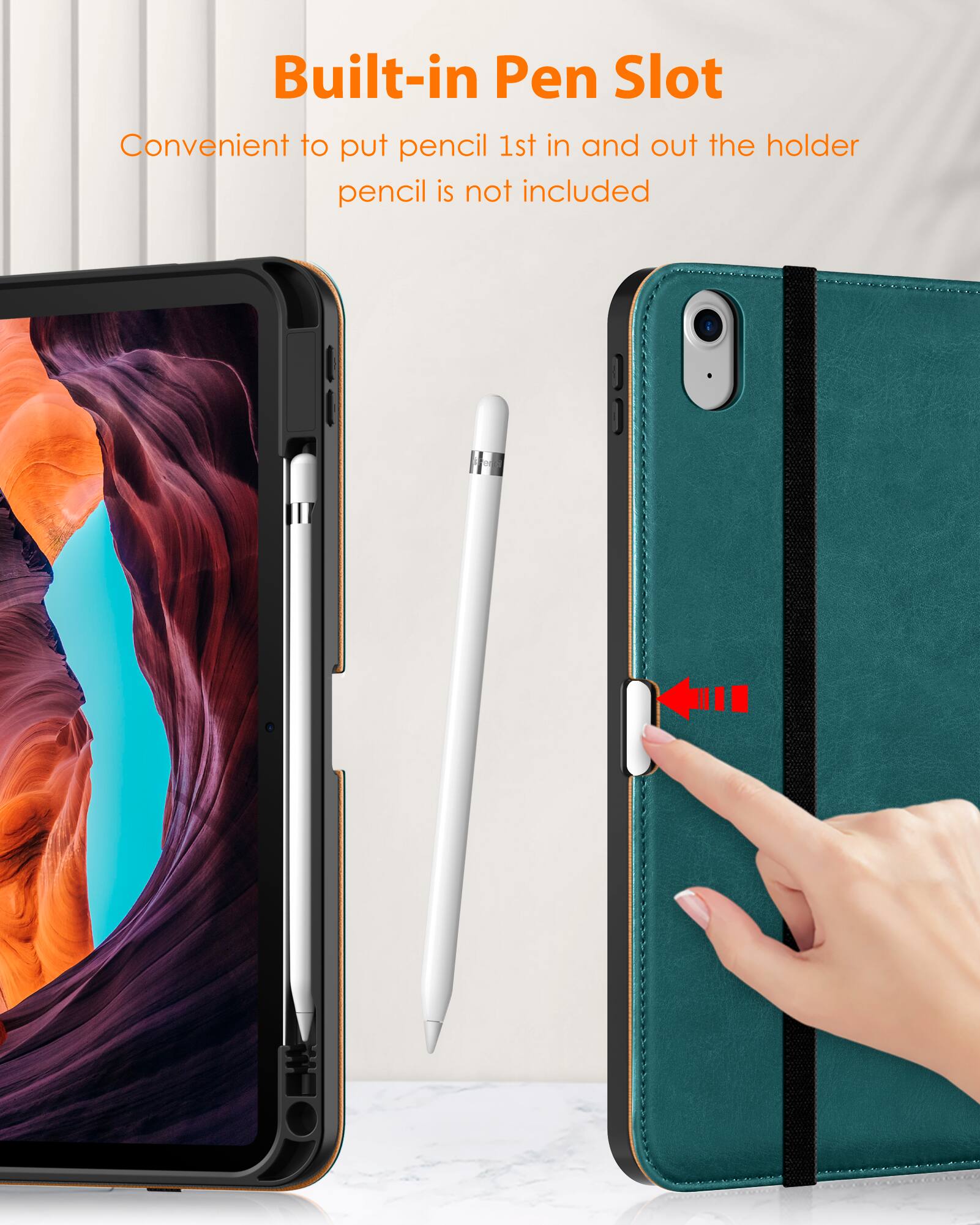 Built-in Pen Slot  
Convenient to put pencil 1st in and out the holder  
pencil is not included