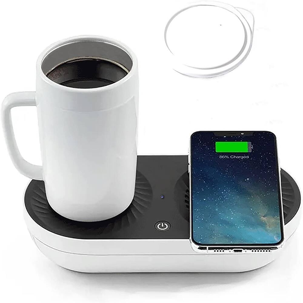 Schertz - 3-in-1 Coffee Warmer, Drink Cooler & Wireless Charger for Desk - White