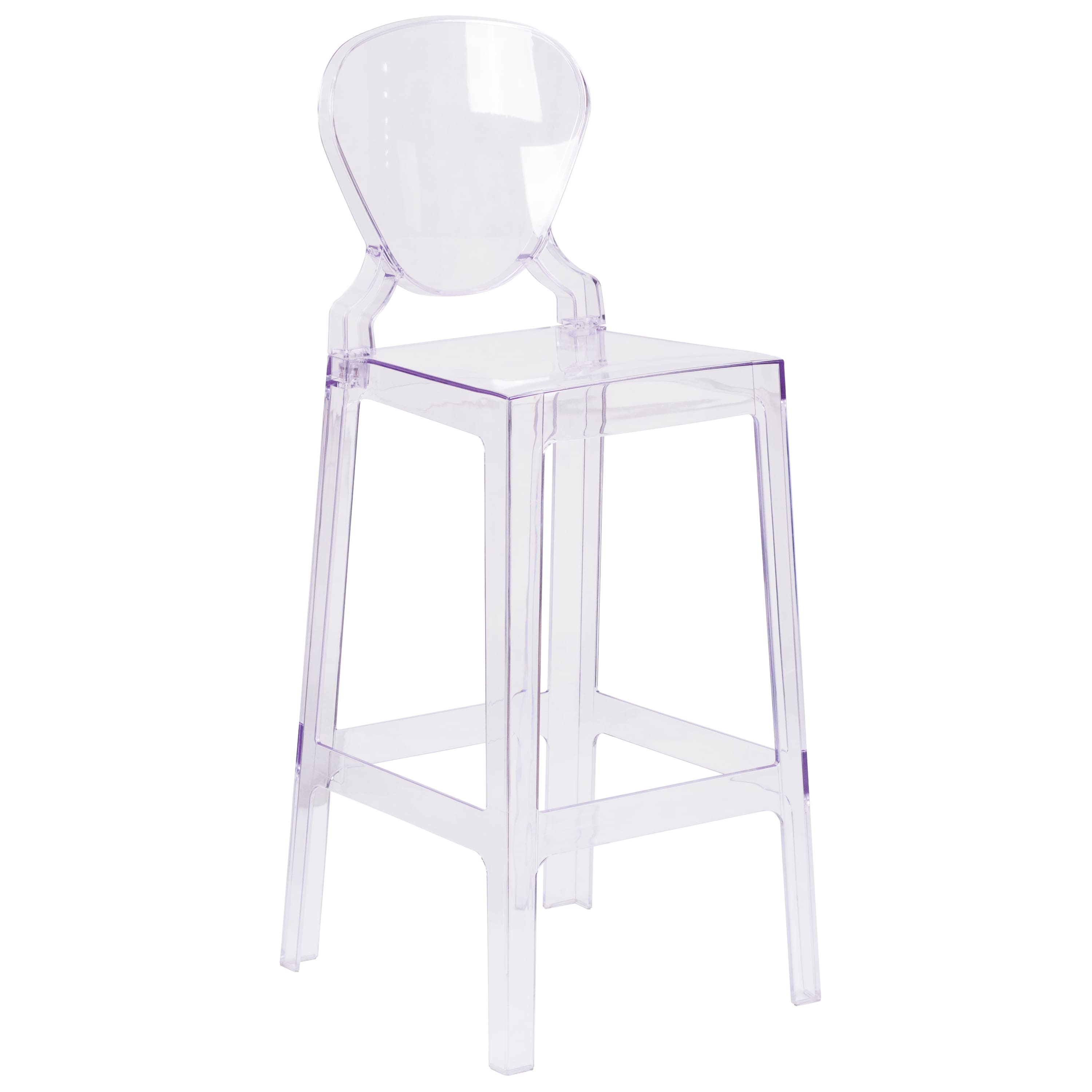 Flash Furniture - Theo Ghost Barstool with Tear Back in Transparent Crystal - Clear