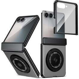 Dteck - Full Hinge Phone Case for Samsung Galaxy Z Flip8 with Tempered Glass Screen Protector,Rugged Ring Stand Hard PC Cover - Gray