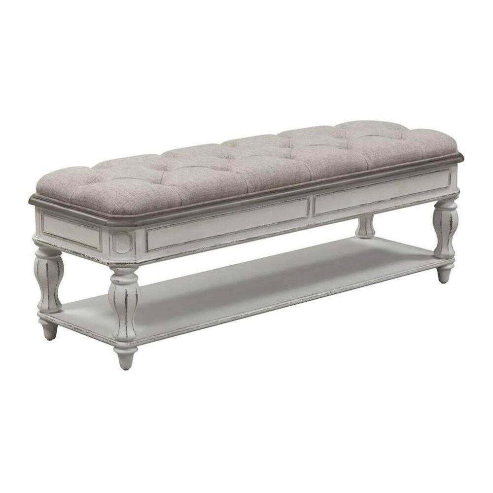 Alt View 2. Starlight Canyon Home - White Antique Bedroom Bench With Storage Shelf, End of Bed Accent Seat - White.