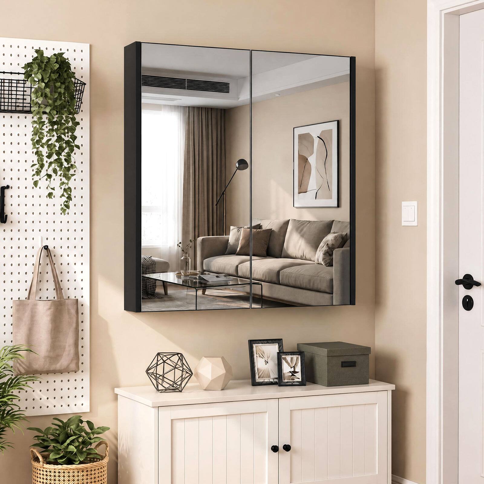 Alt View 5. Costway - Costway 24.5" x 25.5" Bathroom Wall Cabinet with Double Mirrored Doors & Adjustable Shelf - Black.