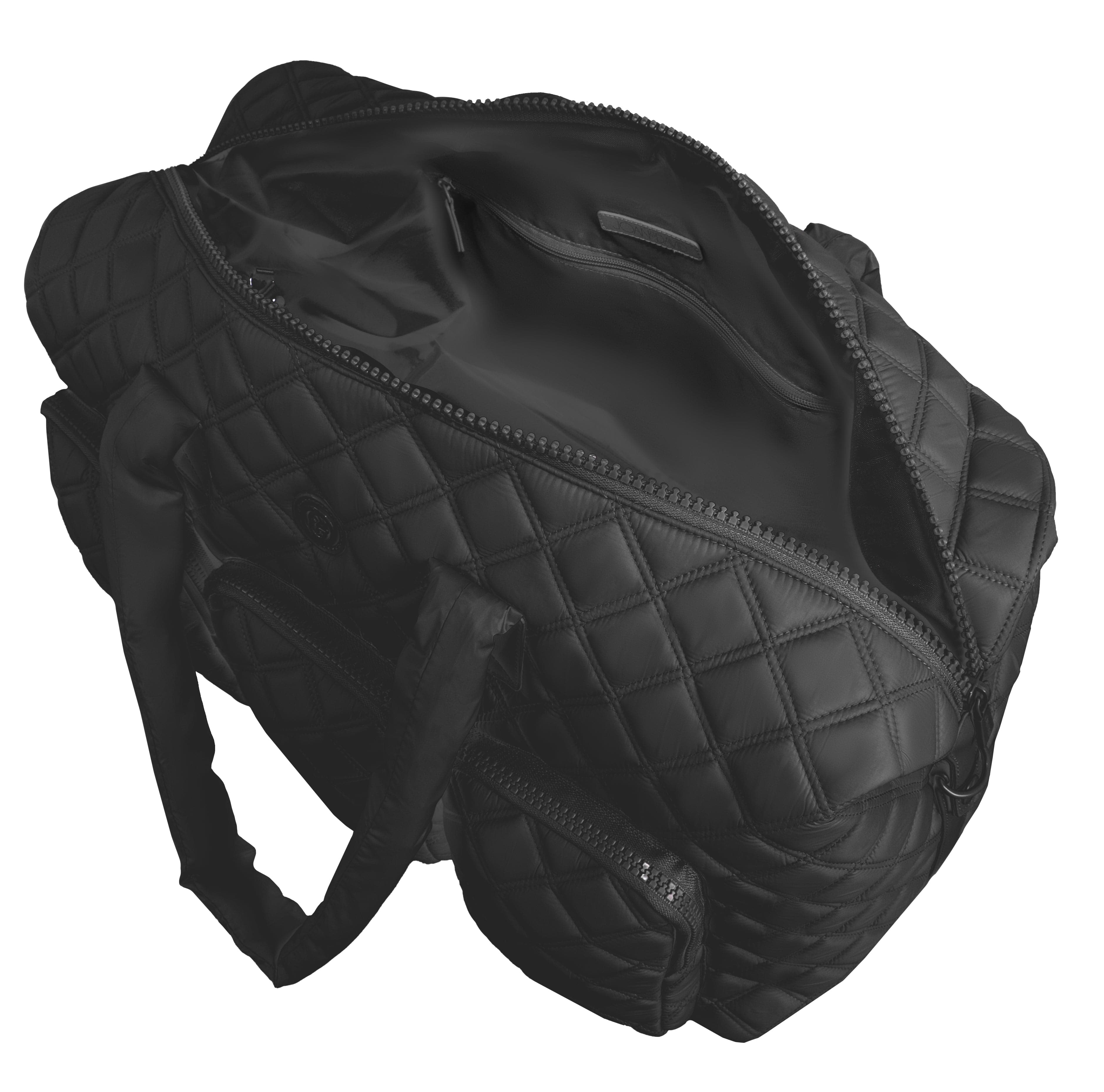 Alt View 2. Joan & David - 22-Inch Diamond Quilted Parachute Nylon 3-Pocket Duffel Bag - 367-BLACK.