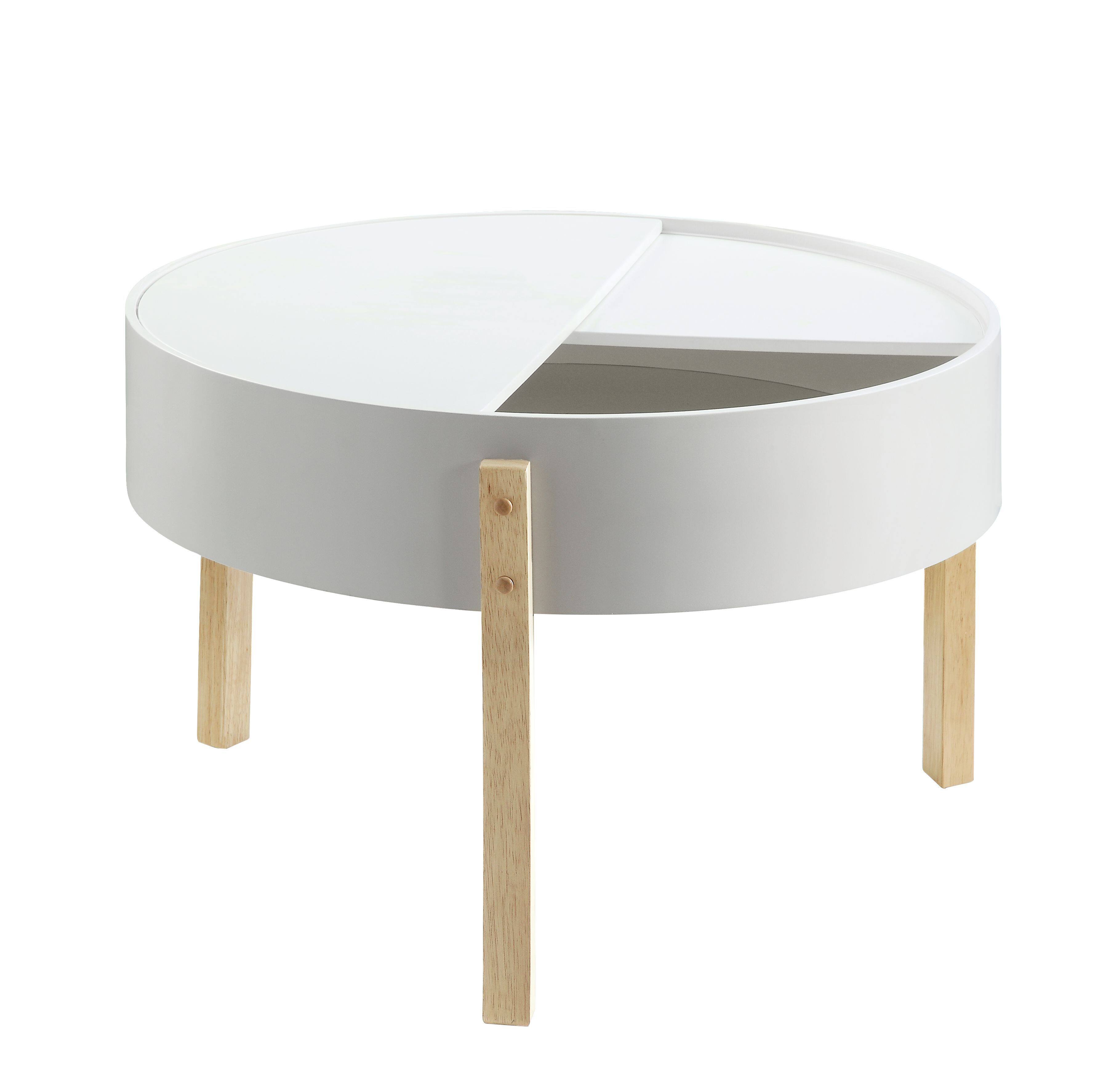 Alt View 1. Manhattan Lane - Round Wooden Coffee Table with Hidden Storage - White and Brown.