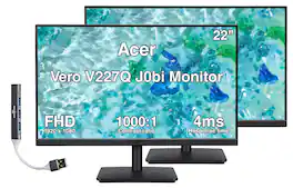 Acer - Vero V227Q J0bi 22" FHD IPS Monitor, 4ms Response Time, Built-in Speaker & DKZ Hub (UM.WV7AA.005) 2Pack w/HDMI cable - Black