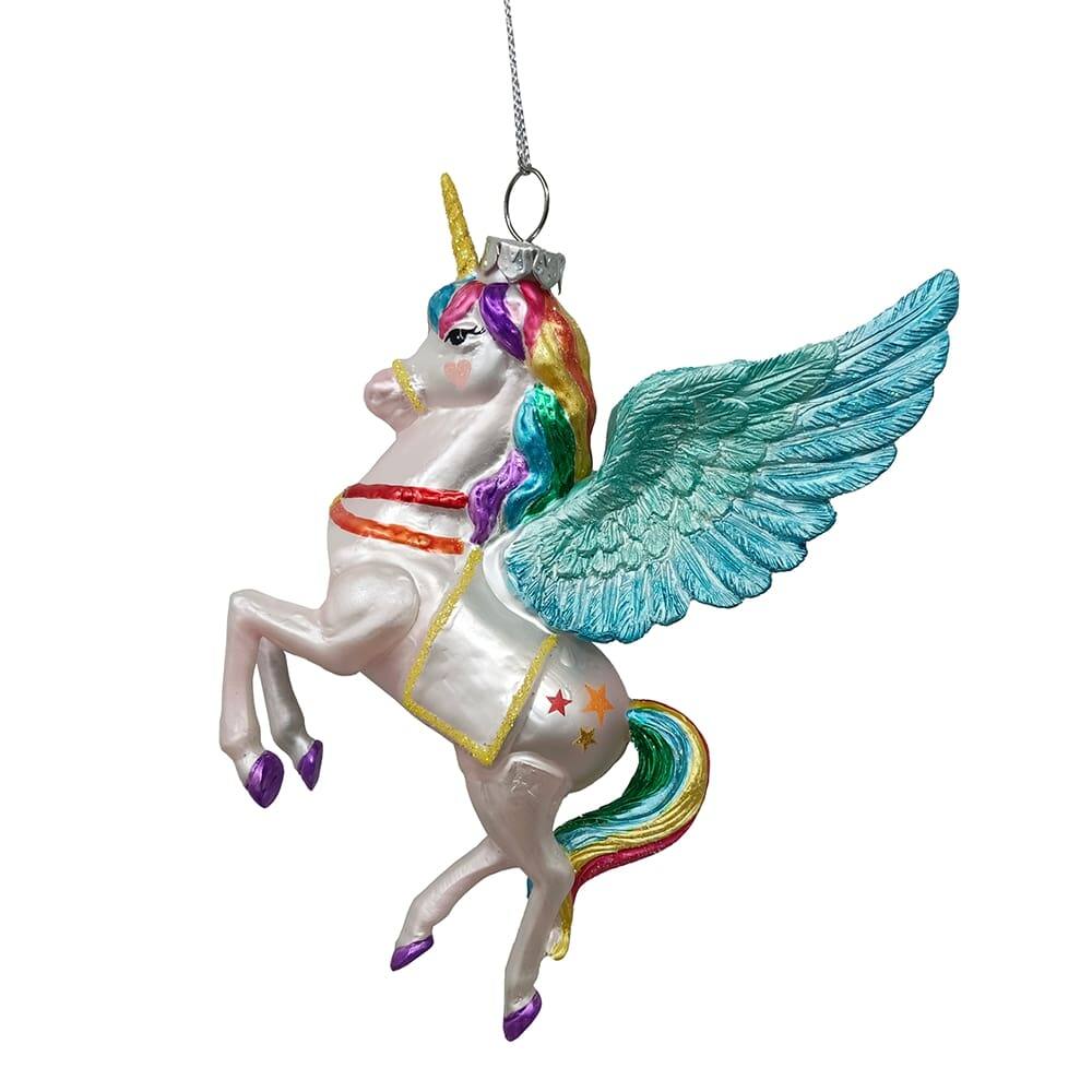 Front. OrnamentallyYou - Cute Colorful Unicorn Glass Christmas Ornament with Rainbow Hair - Multi-colored.