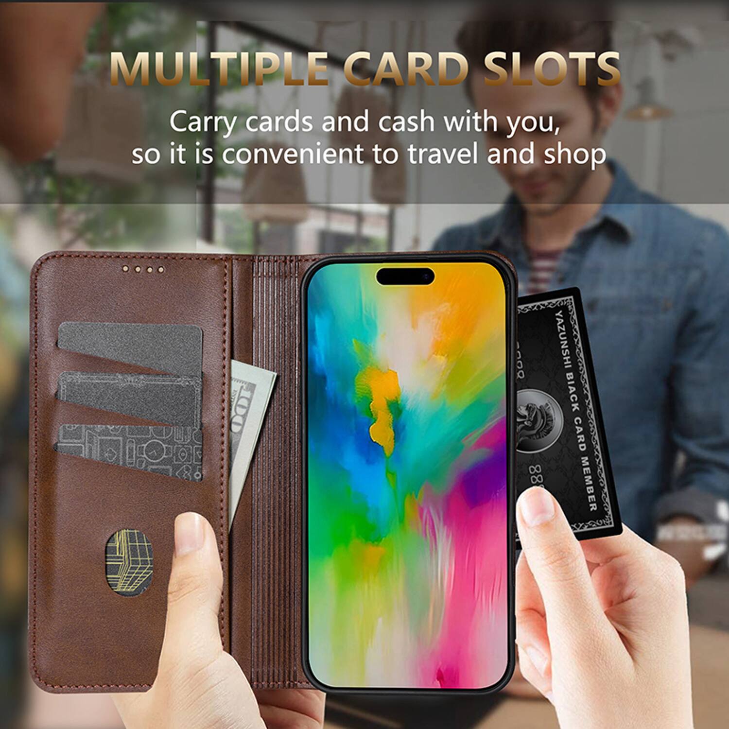 MULTIPLE CARD SLOTS  
Carry cards and cash with you, so it is convenient to travel and shop.  

100 1JOQ YAZUNSHI BLACK CARD 88 MEMBER