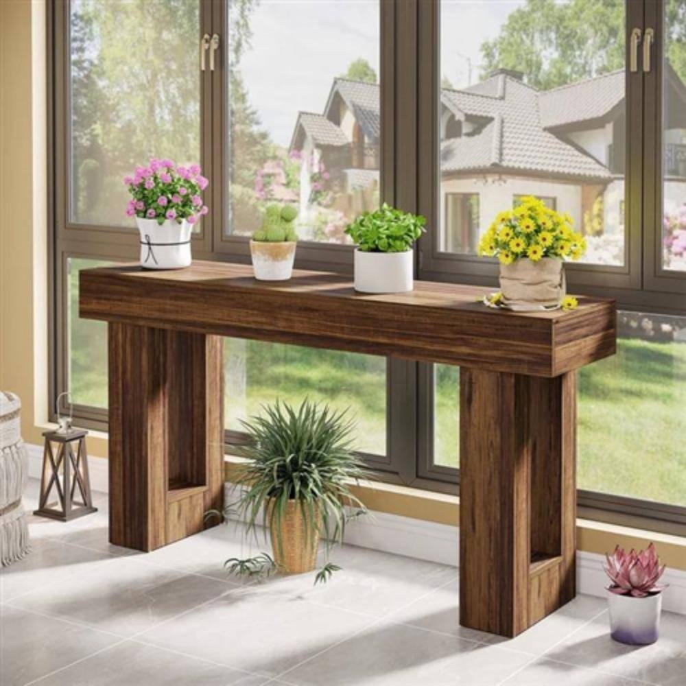 Angle. Hivvago - Modern Farmhouse 63-inch Long Narrow Console Sofa Table in Brown Wood Finish - Brown.