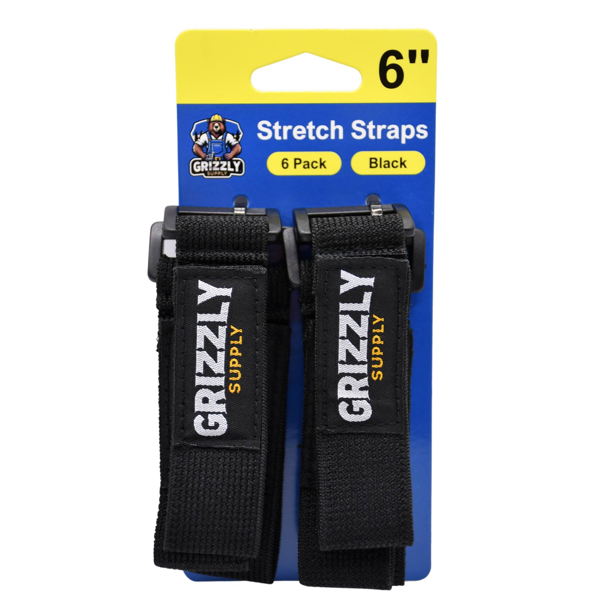 6" Stretch Straps, 6 Pack, Black, GRIZZLY, GRIZZLY SUPPLY