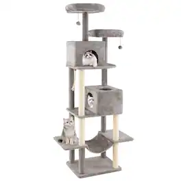 Gymax - 81'' Large Cat Tree for Indoor Cats Multi-level Kitty Climbing Tower w/ 2 Condos