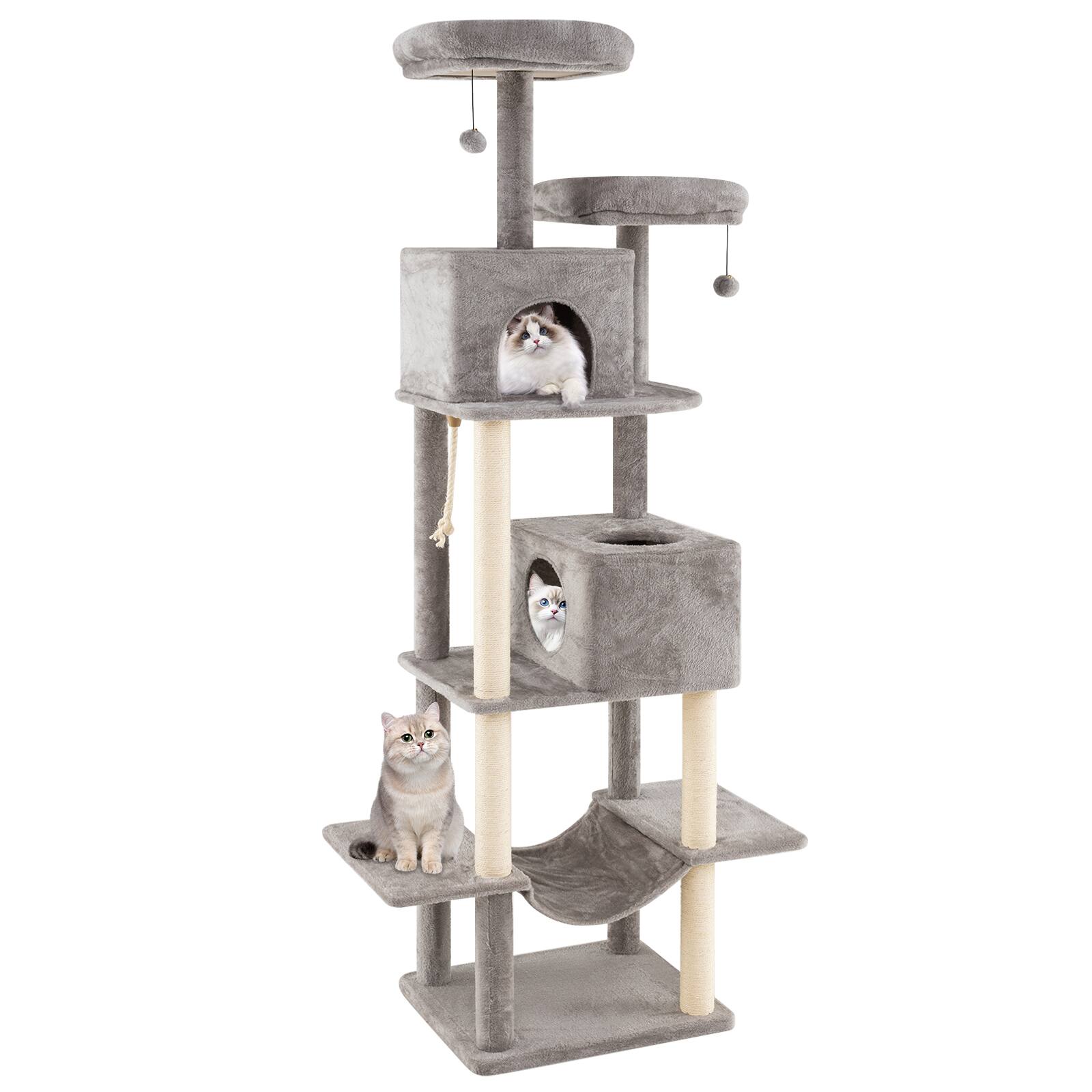 Gymax - 81'' Large Cat Tree for Indoor Cats Multi-level Kitty Climbing Tower w/ 2 Condos