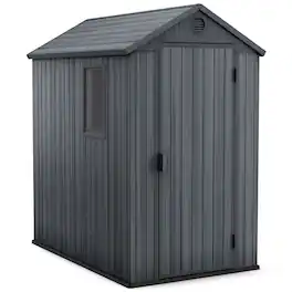 Keter - Darwin 4 Foot x 6 Foot Outdoor Garden Tool Storage Shed w/Window, Graphite - Gray