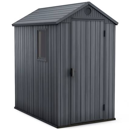 Front. Keter - Keter Darwin 4 Foot x 6 Foot Outdoor Garden Tool Storage Shed w/Window, Graphite - Gray.