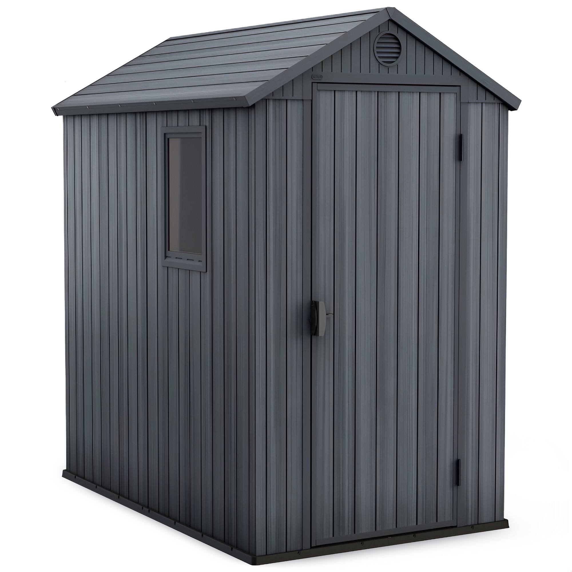 Keter - Darwin 4 Foot x 6 Foot Outdoor Garden Tool Storage Shed w/Window, Graphite - Gray
