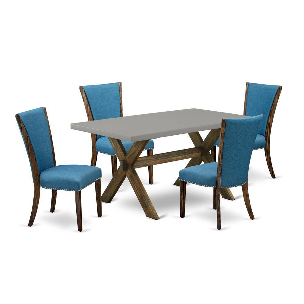 Left. East West Furniture - East West Furniture X796VE721-5 5Pc Dining Table set Offers a Rectangle Table and 4 Parsons Dining Chairs with Blue - Multi-Color.