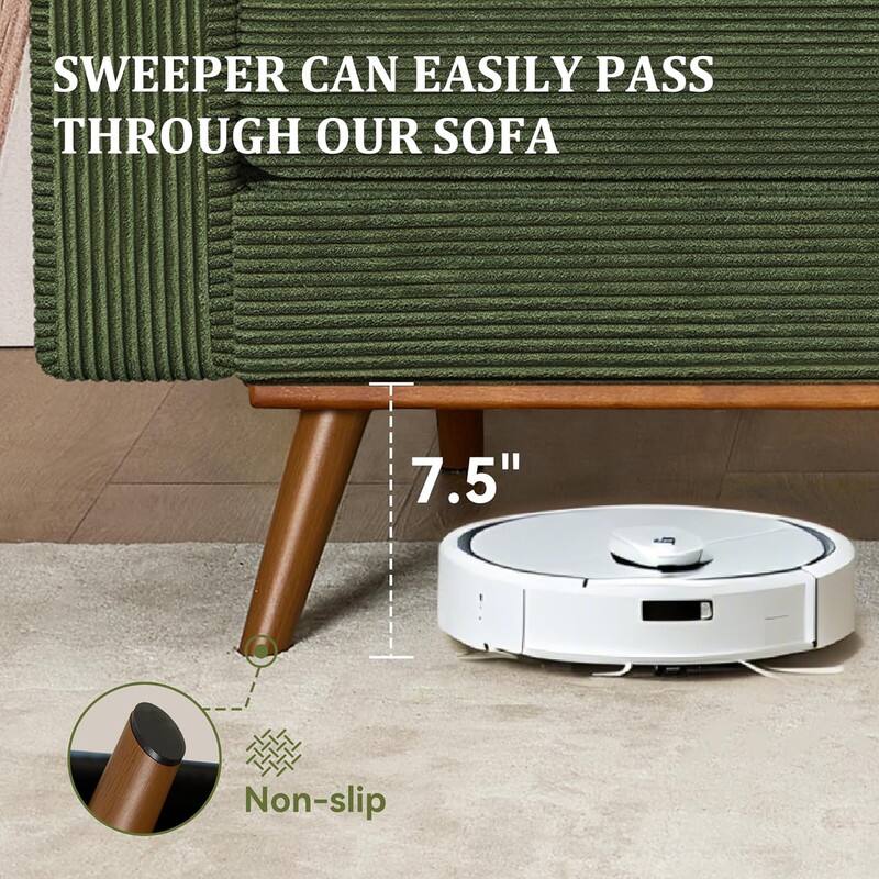 The text in the image can be grouped and corrected as follows:

"Sweeper can easily pass through our sofa. 7.5" Non-slip."