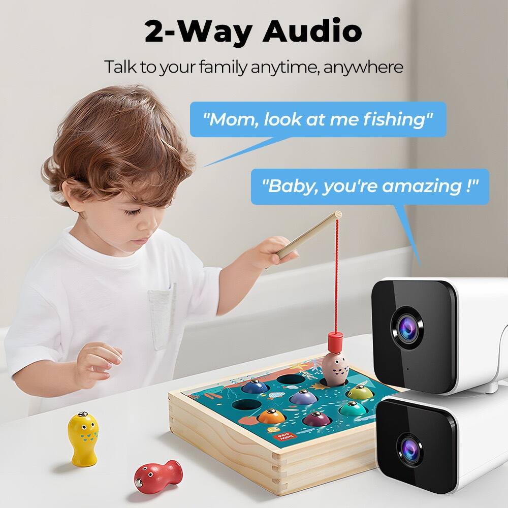 2-Way Audio  
Talk to your family anytime, anywhere  

"Mom, look at me fishing"  
"Baby, you're amazing!"