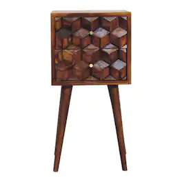 Artisan Furniture - Solid Wood Mini Cube 2 Drawer, Nordic legs, Nightstand, Dark Brown - Chestnut