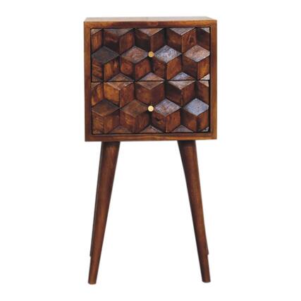 Front. Artisan Furniture - Artisan Furniture Solid Wood Mini Chestnut Cube 2 Drawer, Nordic legs, Nightstand, Dark Brown - Chestnut.