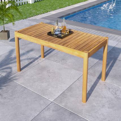 Front. Whisen - Classic Acacia Wood Rectangular Outdoor Patio Dining Table for 6 people - Light Teak.