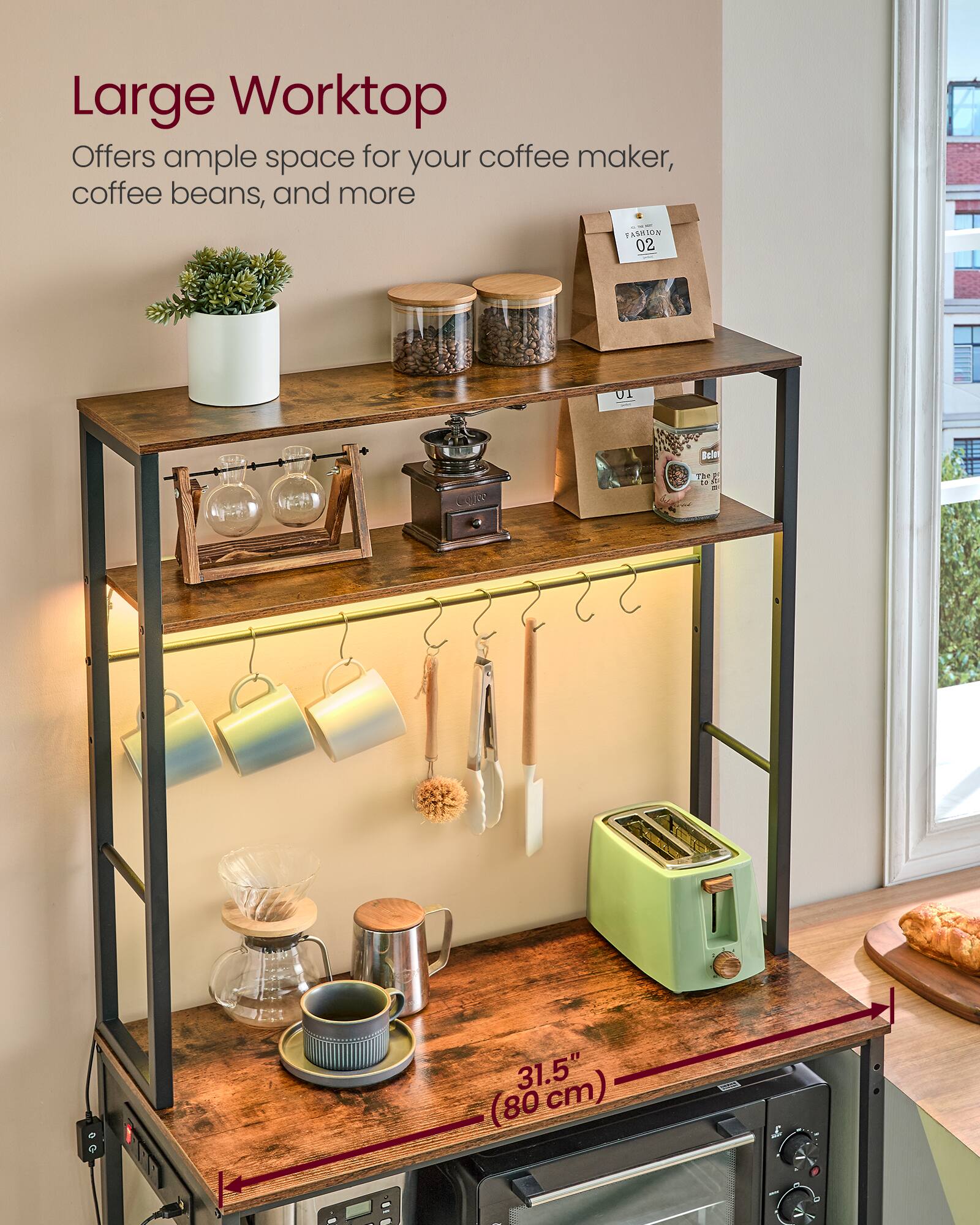 Large Worktop Offers ample space for your coffee maker, coffee beans, and more | I FASMION 02 UI Bein TA A 31.5" cm) (80 cm)