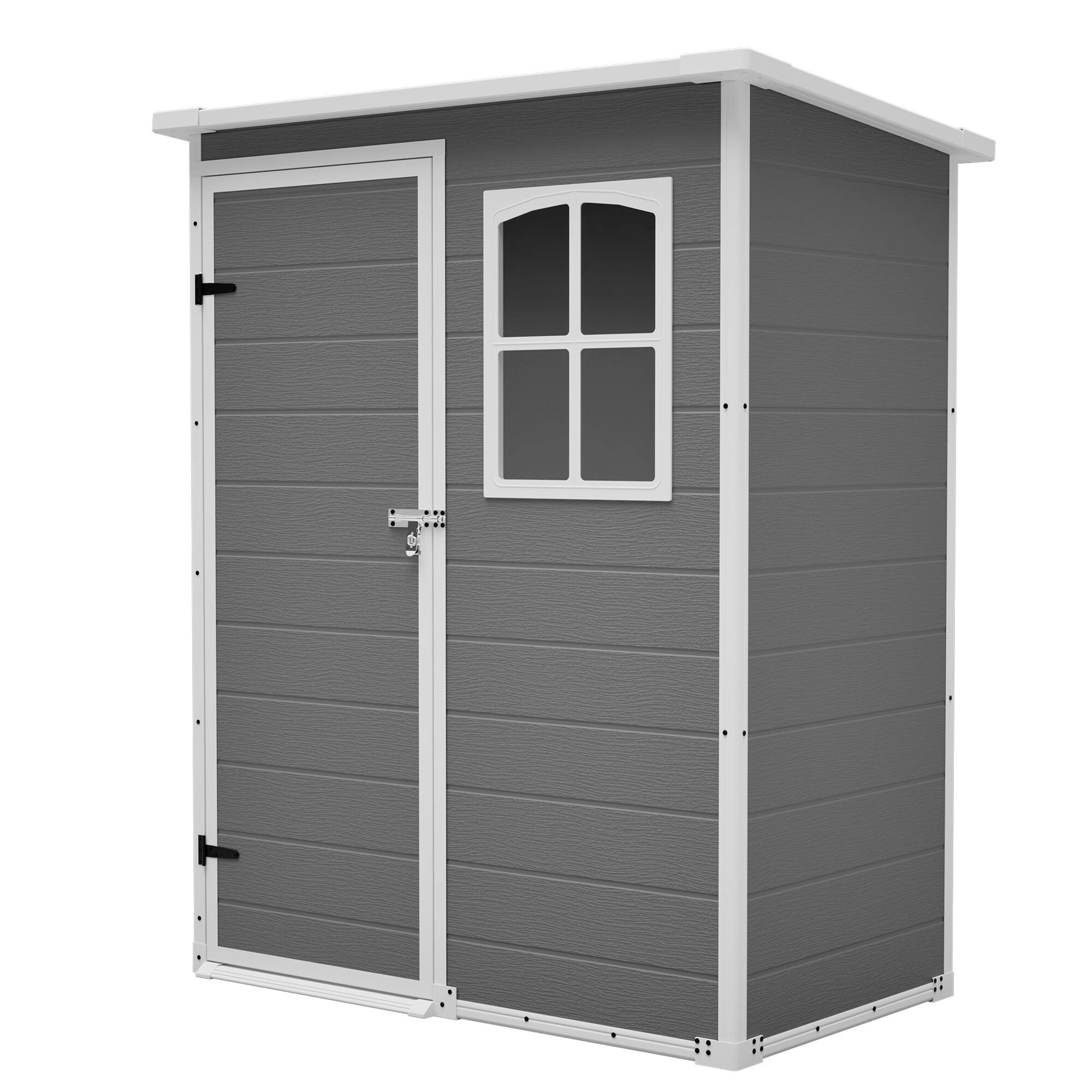 Alt View 7. Mondawe - 5x3ft Resin Outdoor Storage Shed with Floor, Waterproof Lockable Design and Window - Gray.