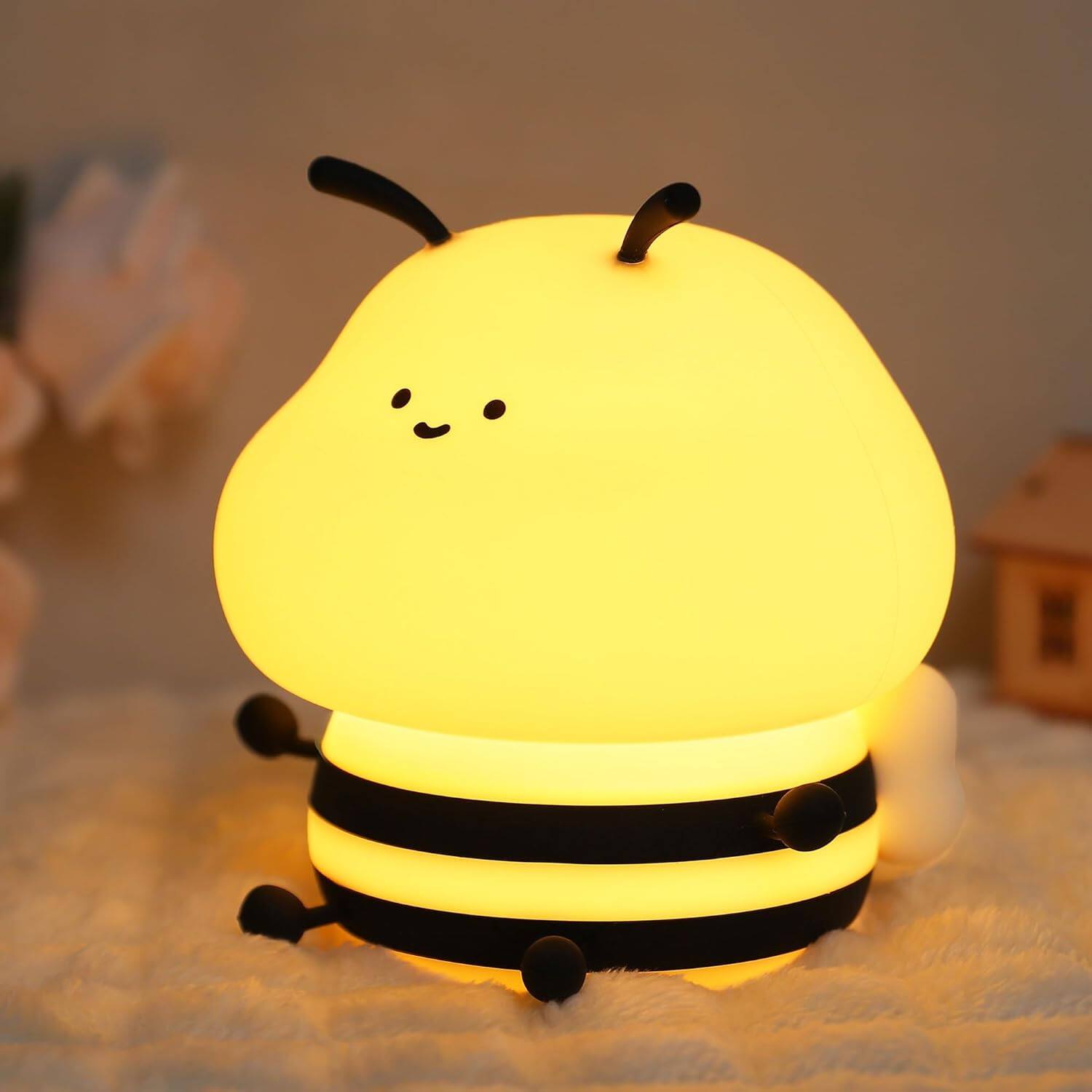 Alt View 4. FINEAK - Cute Bee Night Light-Dimmable Tap Control Nursery Lamp for Kids - Bee-yellow.