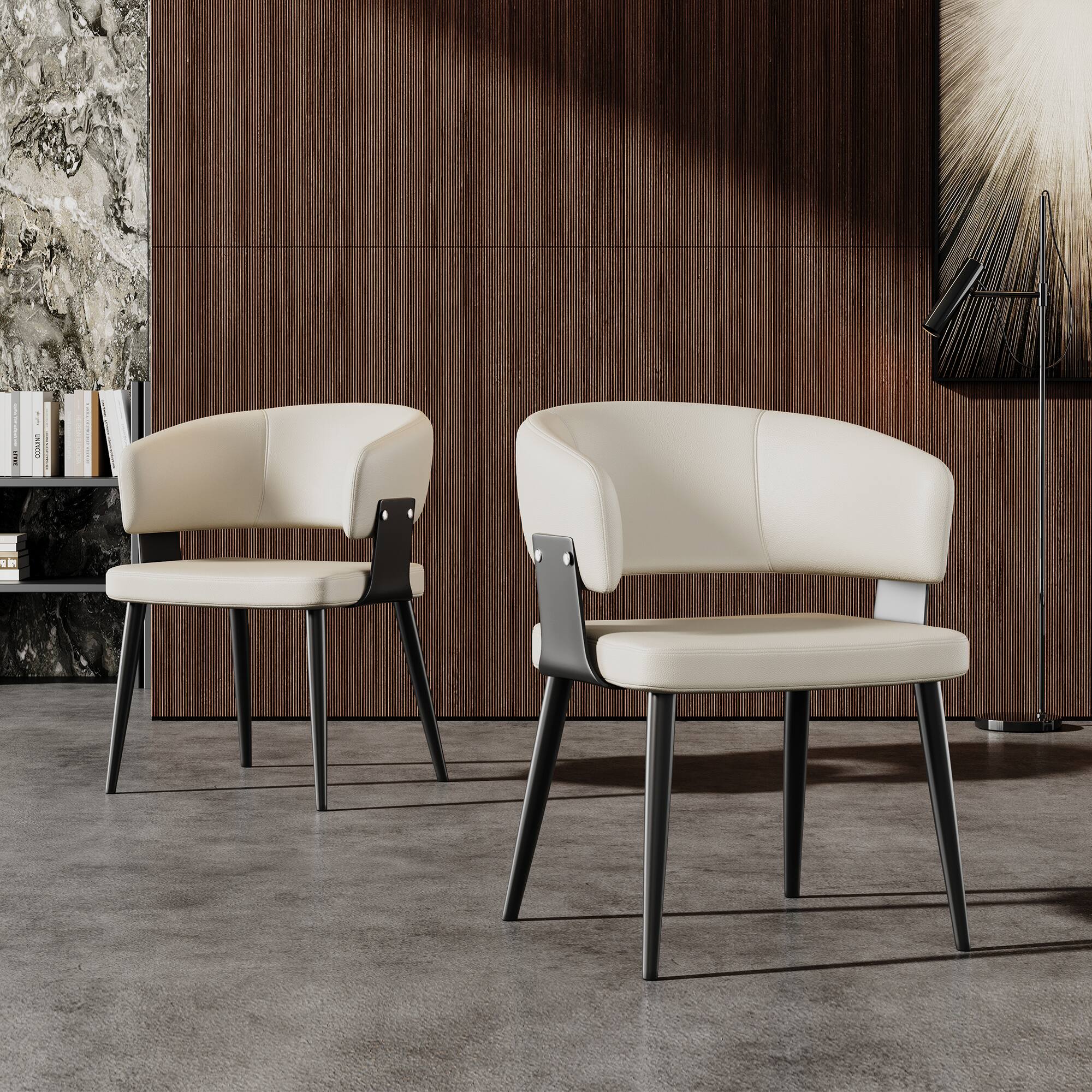 luck idea - Dining Chairs Set of 2 Thick-Wide Arched Backrest Leather Upholstery - Off-white