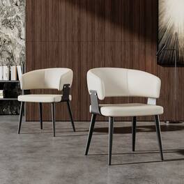 luck idea - Dining Chairs Set of 2 Thick-Wide Arched Backrest Leather Upholstery - Off-white
