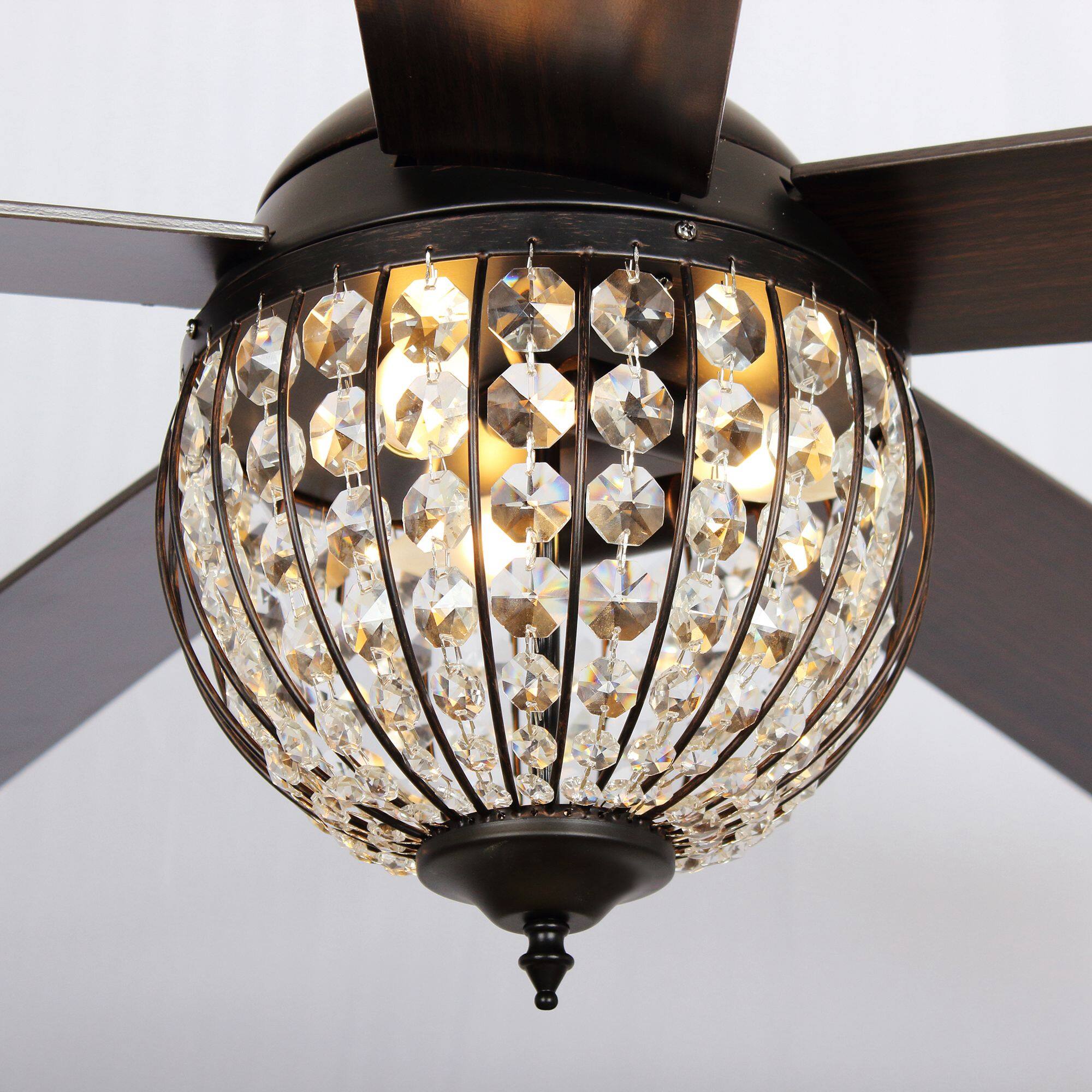 Alt View 6. Parrot Uncle - 52" Farmhouse 5-Blade Crystal Ceiling Fan with Remote Control - Bronze.