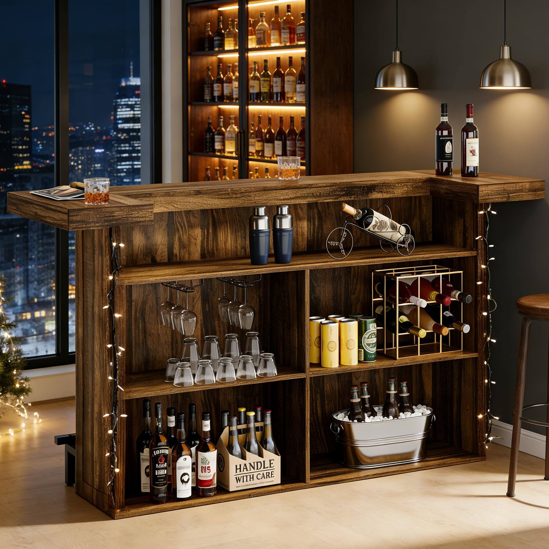 Tribesigns 70.9 Inch Extra Long Home Bar Table with Storage Shelves and ...