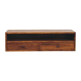 Artisan Furniture - Solid Wood Lunar 2 Drawer Chestnut Wall Mounted Media Unit, 2 Drawers, 1 Shelf, Dark - Brown