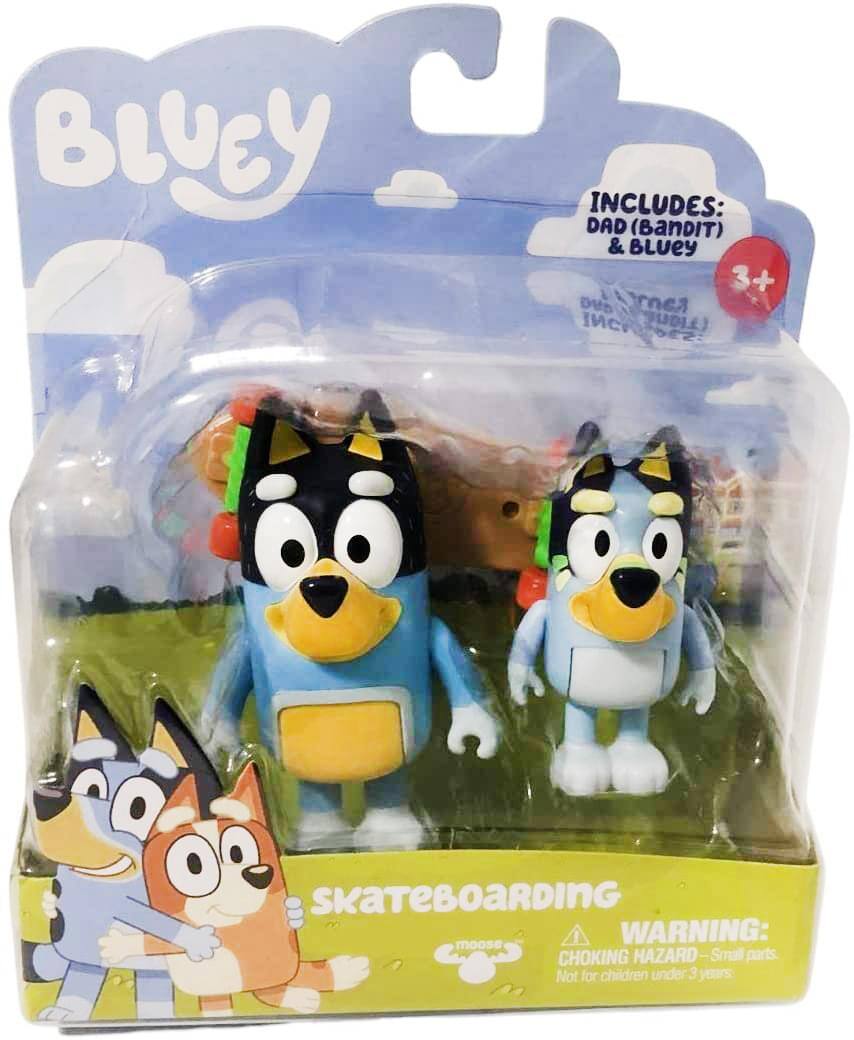 **Bluey**

**Includes:**
- Dad (Bandit)
- Bluey

**3+**

**Skateboarding**

**Warning:**
Choking Hazard - Small parts. Not for children under 3 years.