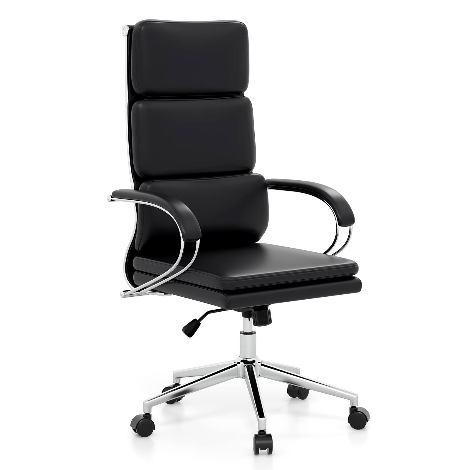 Front. Gymax - Gymax Ergonomic Leather Office Chair Executive Chair w/ Adjustable Lumbar Support - Black.