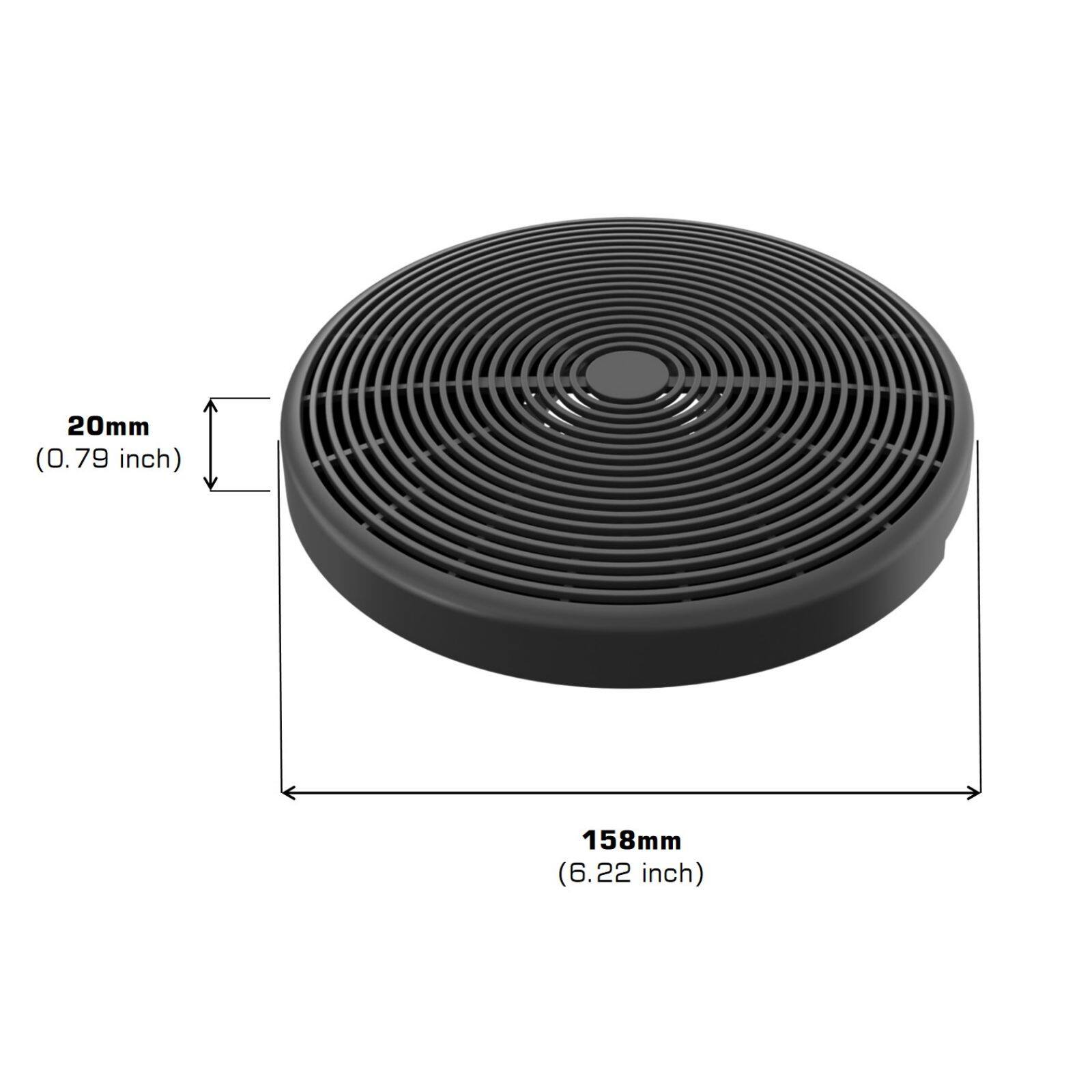 The image shows a black circular object with a diameter of 20mm and a height of 158mm.
