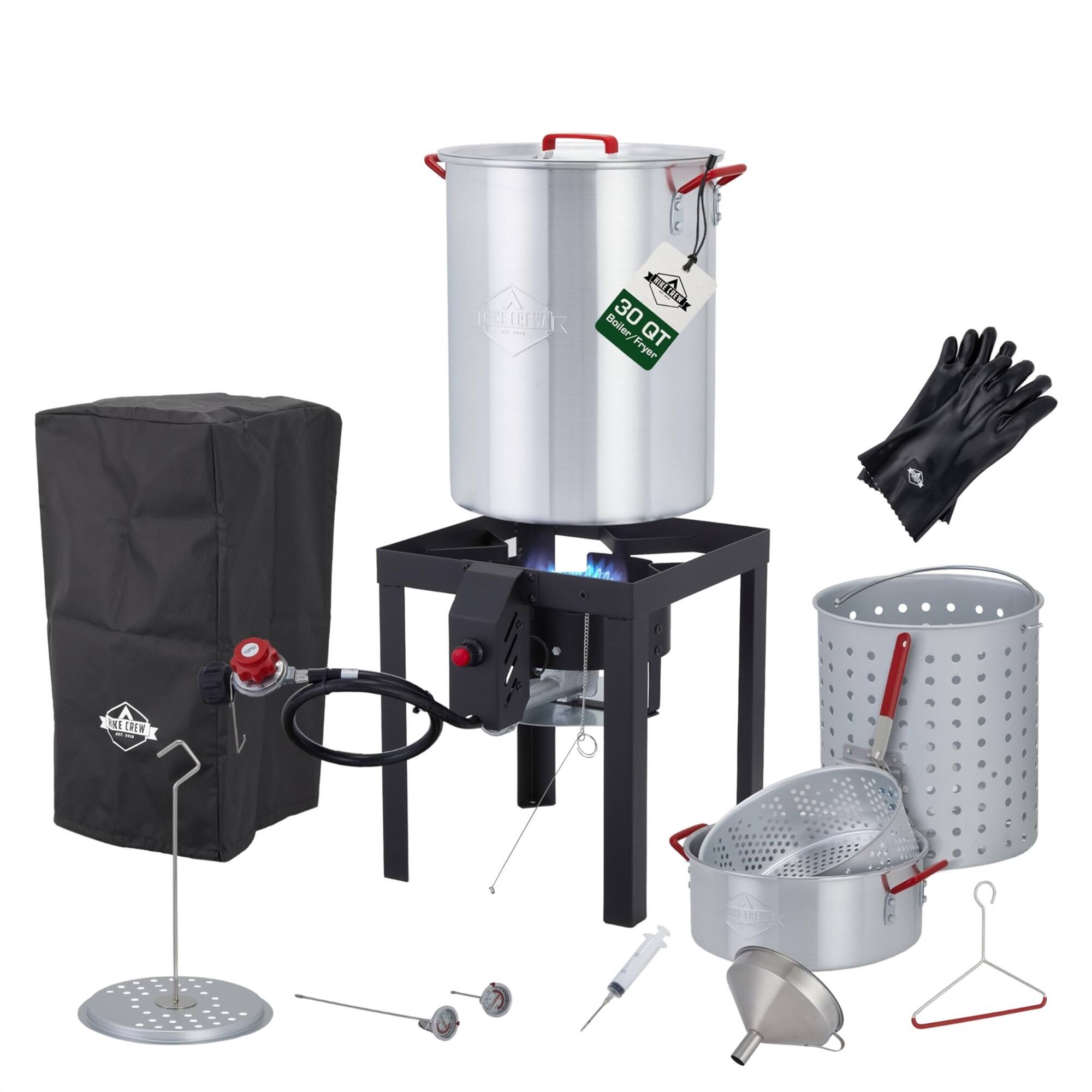 Hike Crew - 15-Piece 50,000 BTU Outdoor Propane Turkey Fryer Kit with Igniter, 30qt & 10qt Pots & More - Stainless Stee;
