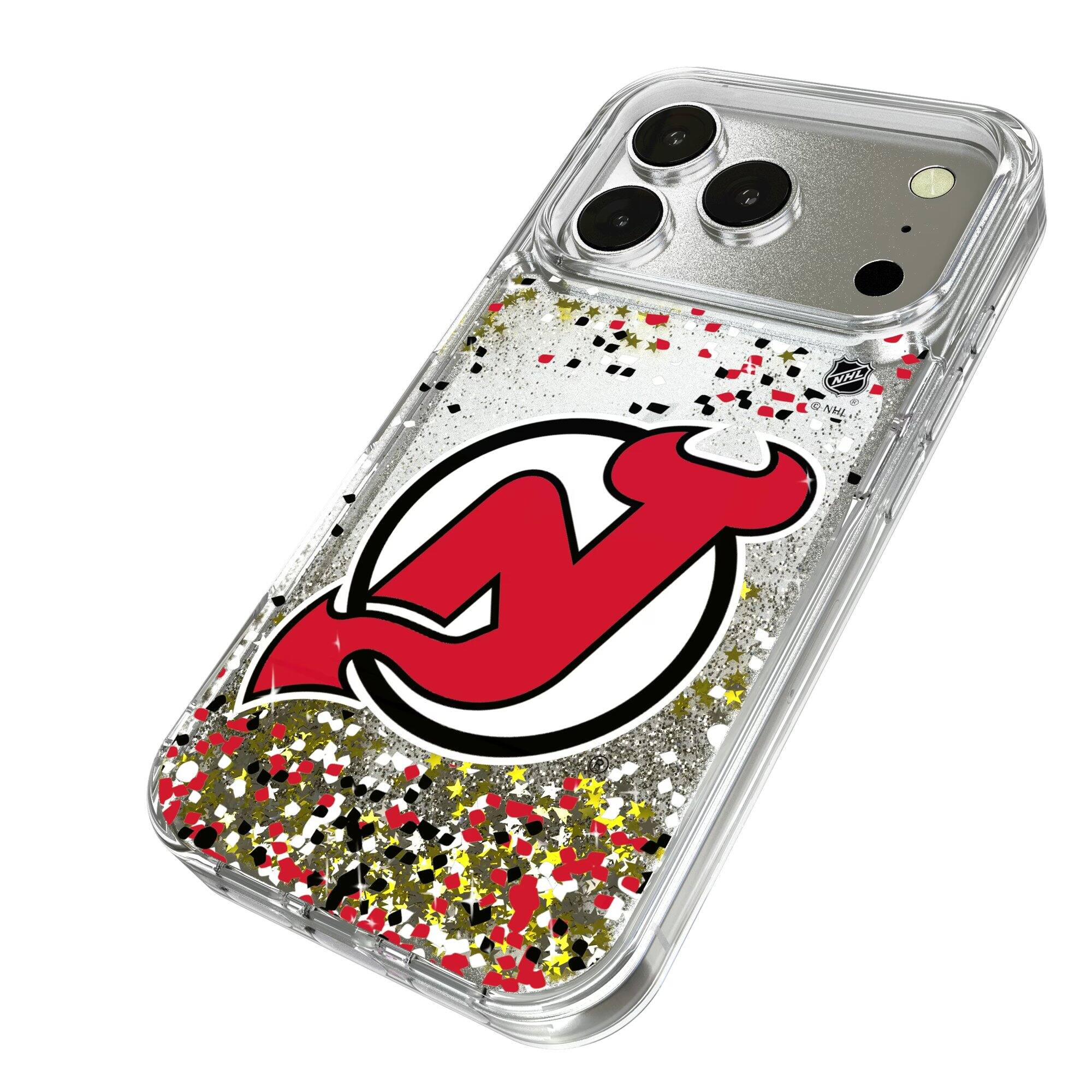 Alt View 1. Keyscaper - New Jersey Devils iPhone Confetti Glitter Case - 15 Pro - Multicolor.