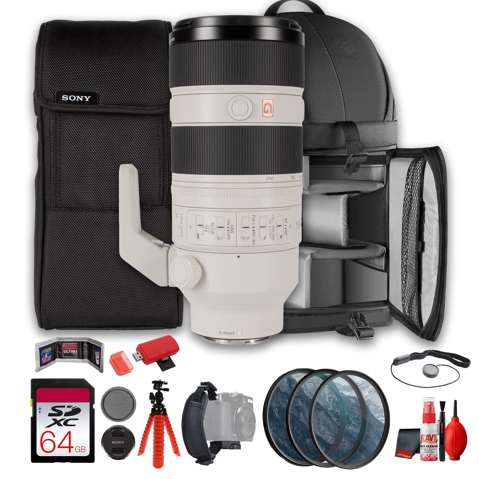 Sony - FE 70-200mm f/2.8 GM OSS II Lens (SEL70200GM2) + 64GB Memory Card + More Bundle - Black