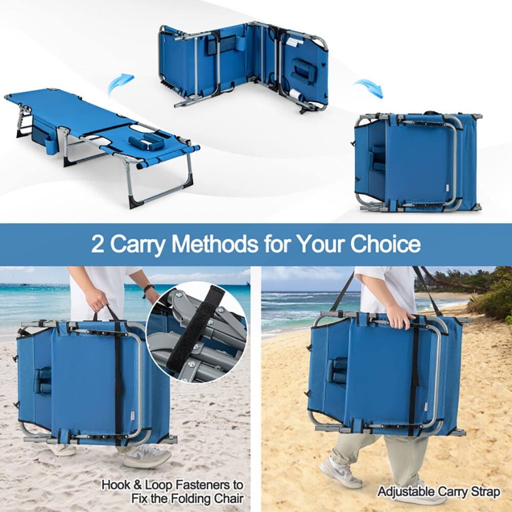 2 Carry Methods for Your Choice  
Hook & Loop Fasteners to Fix the Folding Chair  
Adjustable Carry Strap