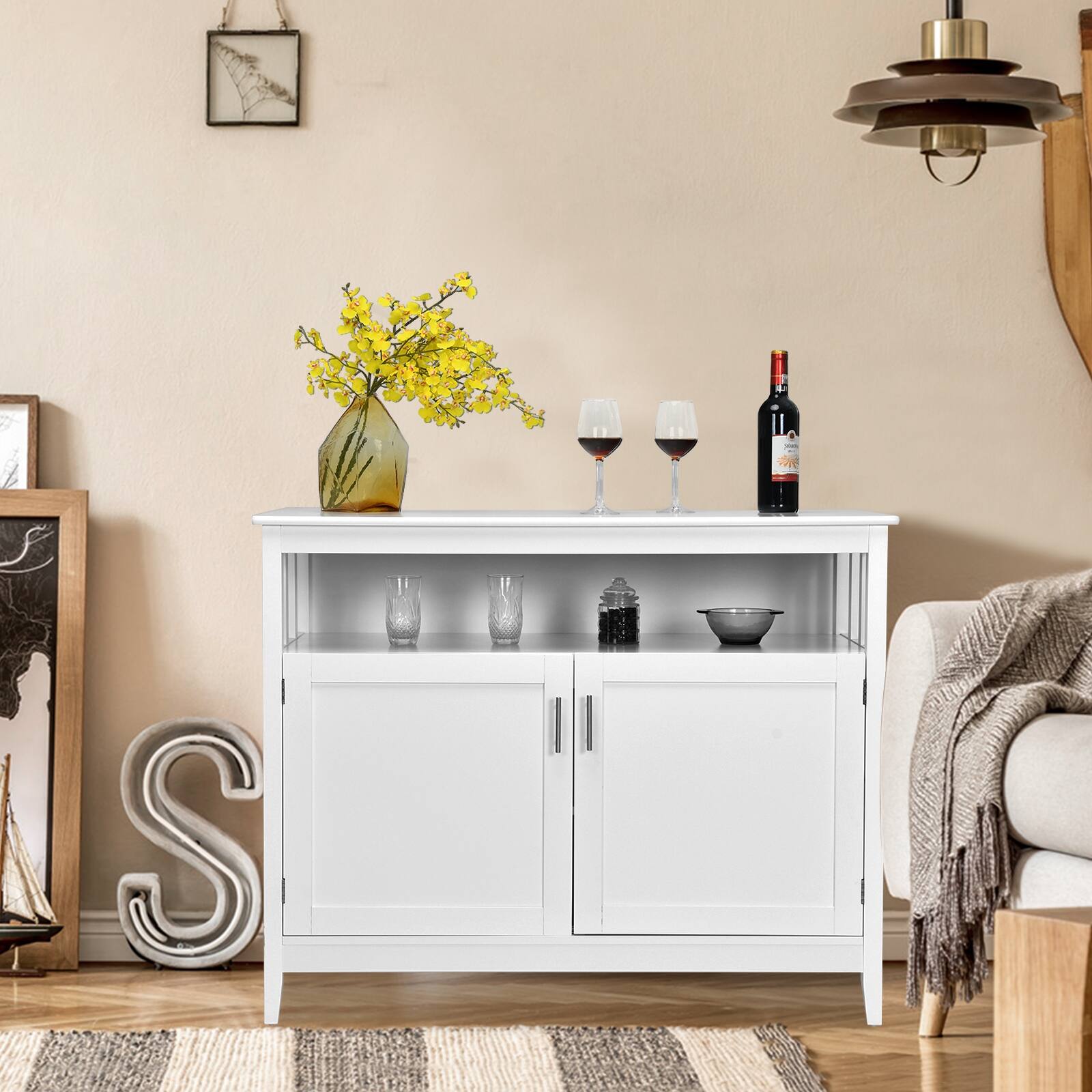 Alt View 9. Ecooso - Large Storage Kitchen Pantry Cabinet, Modern Wood Cupboard with Shelves for Dining Room - White.