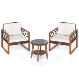 Boyel Living - 3 Pieces Patio Furniture Set with Tempered Glass Top Table and Soft Cushions-Off 280-in W x 315-in D x 265-in H - White